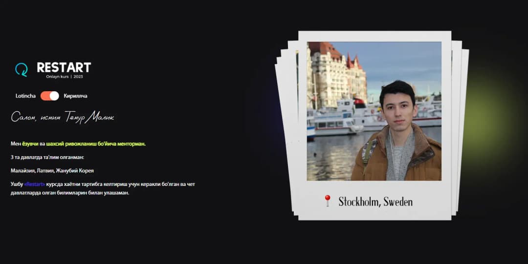 Landing website for online course 'Restart'